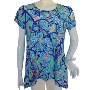 LULU-B Top/Tee, S, Blue, Seahorse print, Burnout, Sharkbite hem, Short sleeve